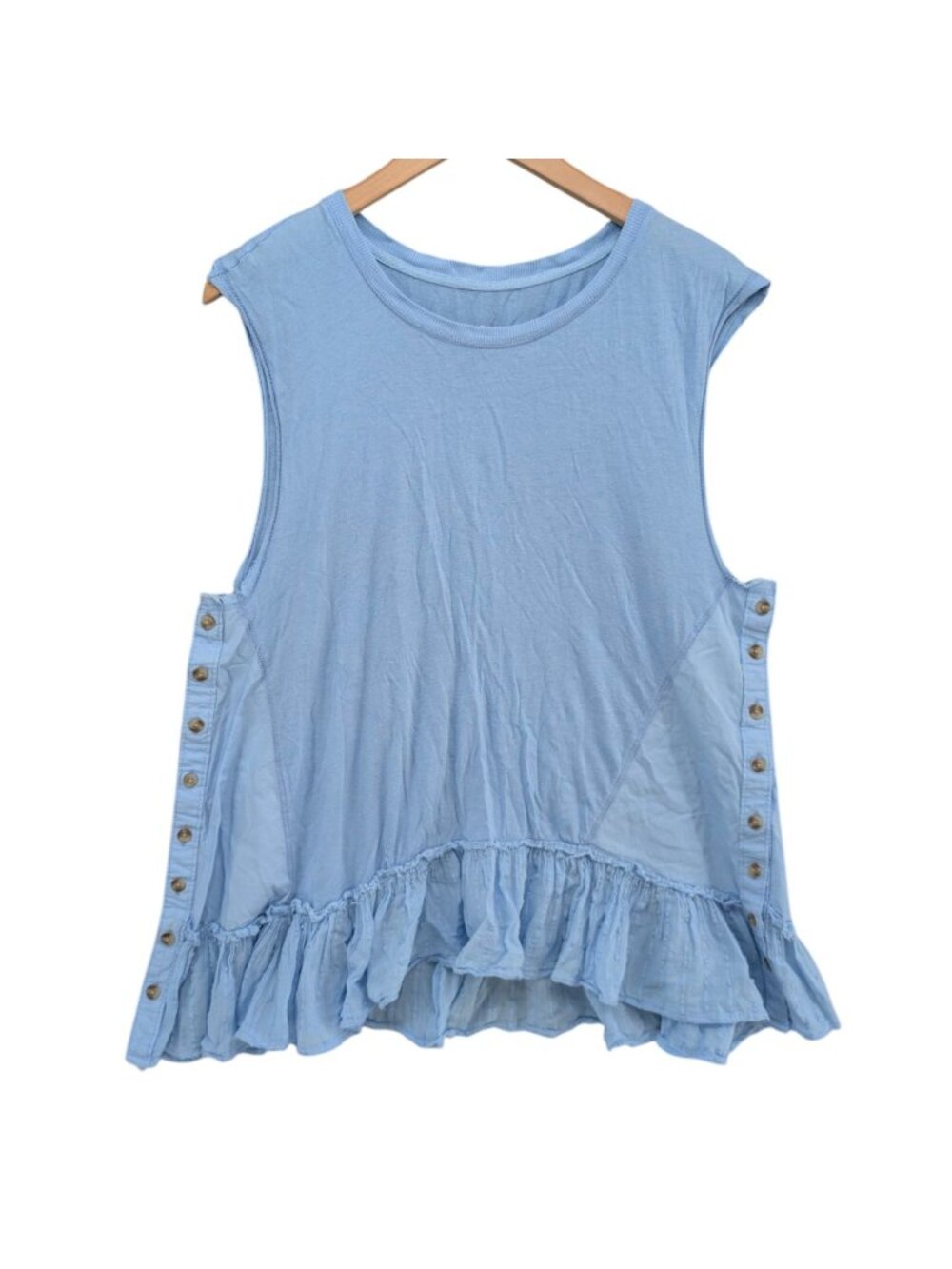 Pilcro Anthropologie Babydoll Ruffle Tank Top Womens Sky Blue Peplum Size S